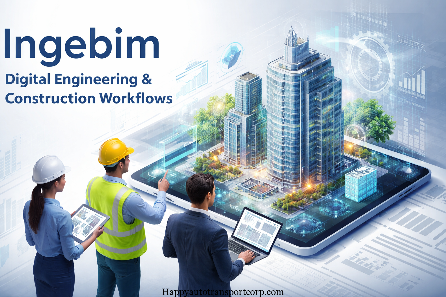 Engineers collaborating on a BIM-integrated digital model for construction projects